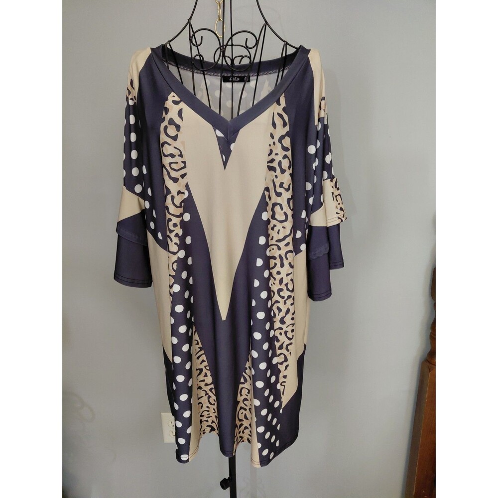 Lily by Firmiana Tunic Womens Sz XL Spots & Dots Double Sleeve